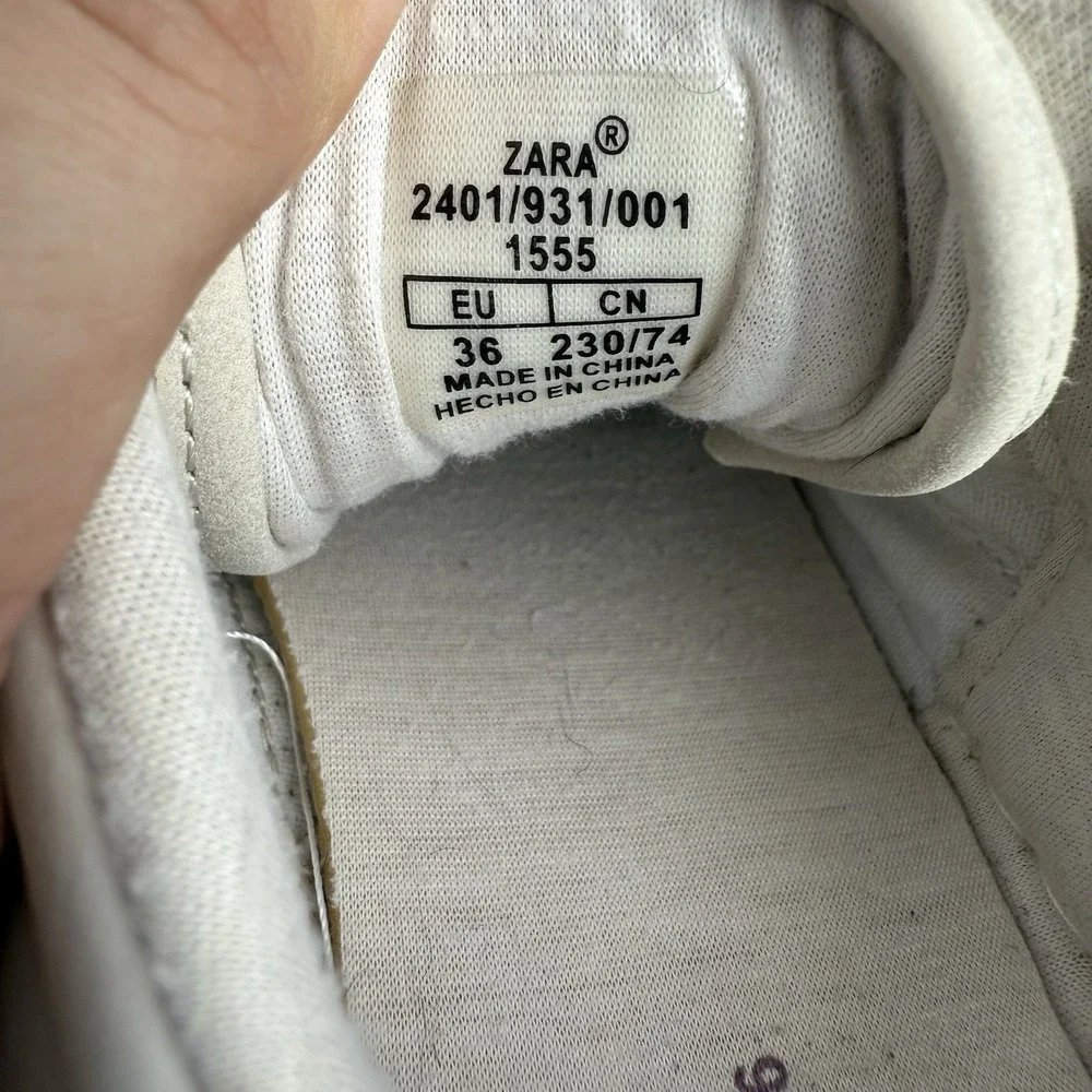 Zara‎ Women's Platform Sneakers White Beige Pink Size 36 (US 6) Leather Suede